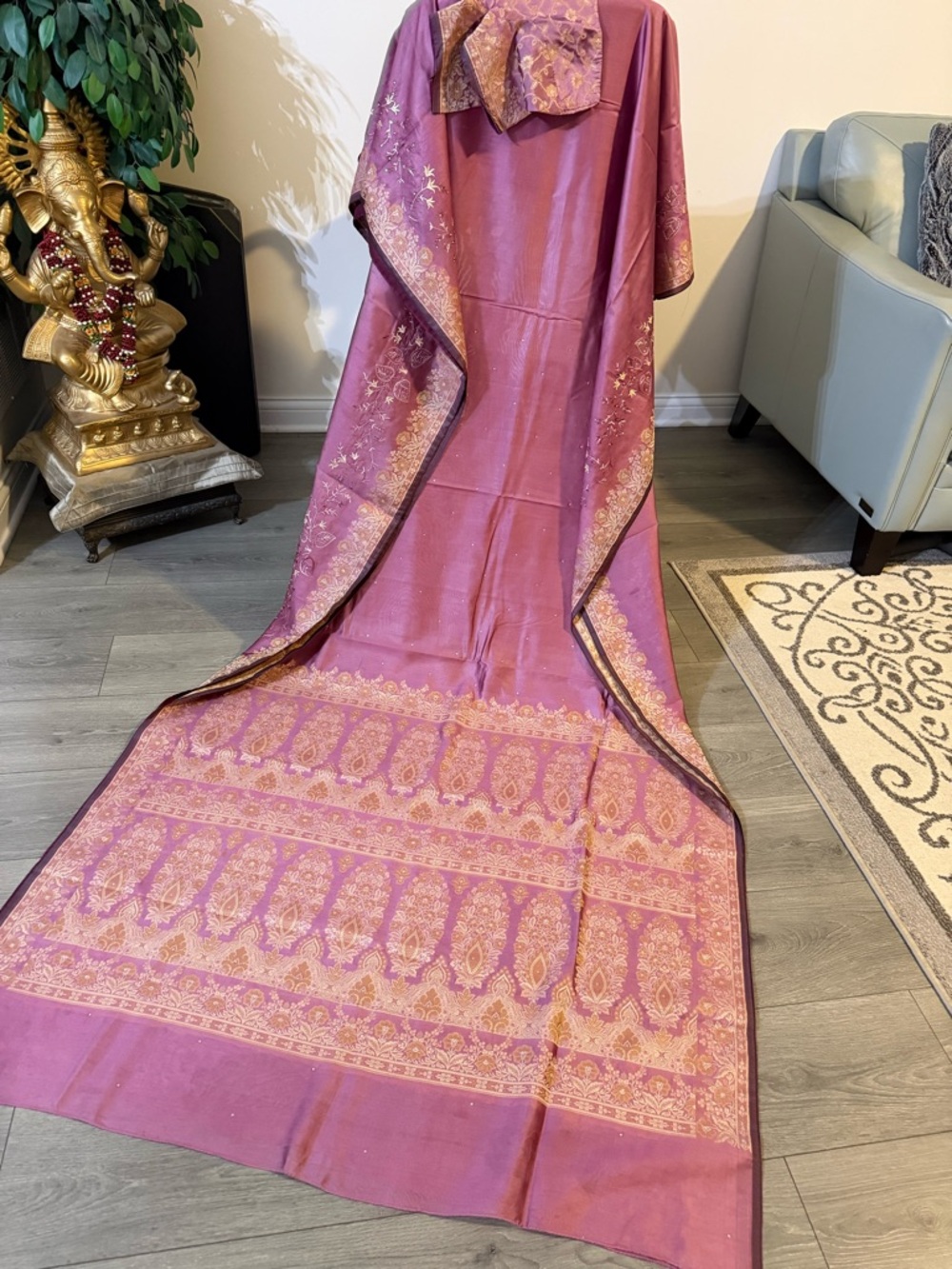 Mauve Pink Embroidered Ethnic  woman saree Sari